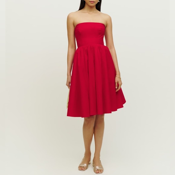 Reformation Buttercup Dress Women's Size 2 Red Organic Cotton Strapless Stretch - Picture 2 of 11